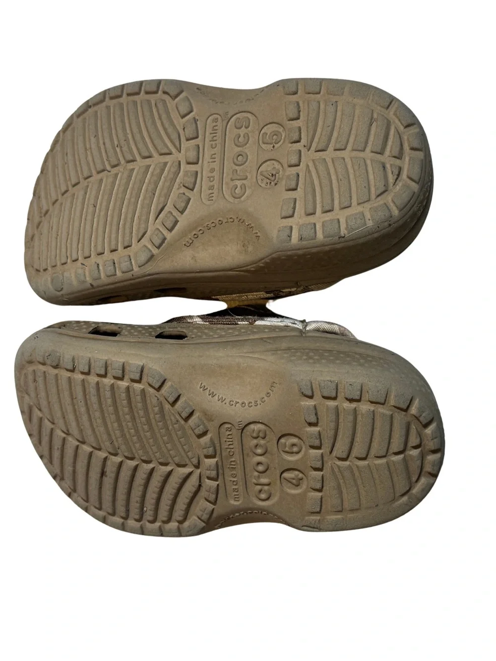 Crocs Classic Cayman Camo Fabric Heel Strap Toddler 4 5‎ Clogs Khaki Tan Kids